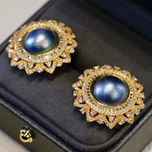Natural Blue Mabe Pearl Studs Sliver|Vintage Mabe Pearl Studs|Unique mabe pearl earrings for herAntique Mabe Pearl stud gold plated silver - Image 7
