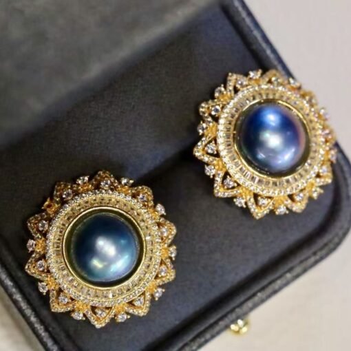 Natural Blue Mabe Pearl Studs Sliver|Vintage Mabe Pearl Studs|Unique mabe pearl earrings for herAntique Mabe Pearl stud gold plated silver