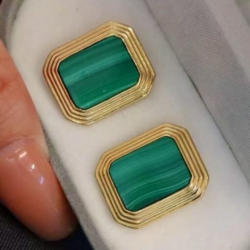 Natural Rectangle Malachite Studs Earrings sterling silver|Minimalist Malachite stud|Modern Malachite Studs Earrings|Green Gemstone Earrings - Image 5
