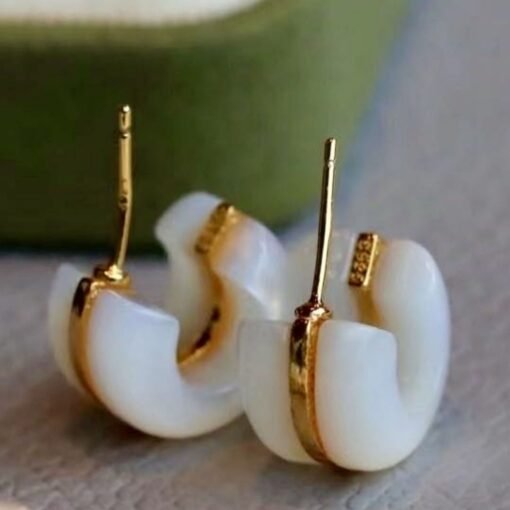 Unique White Fritillaria Hoop Earrings With Silver|Real Gemstone Dangle Earrings|Dainty Silver Earrings|Charm Hand Carved Gemstone Earrings - Image 8