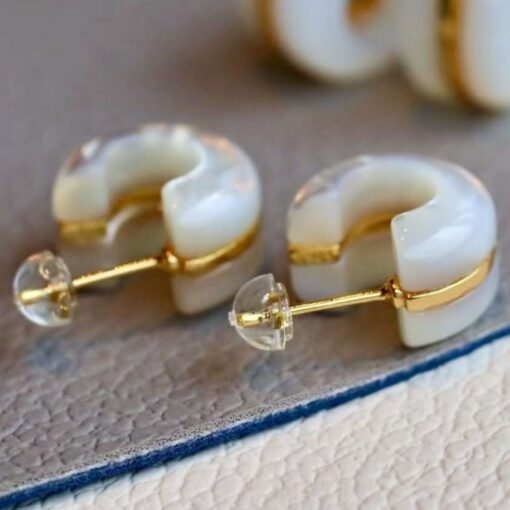 Unique White Fritillaria Hoop Earrings With Silver|Real Gemstone Dangle Earrings|Dainty Silver Earrings|Charm Hand Carved Gemstone Earrings - Image 7