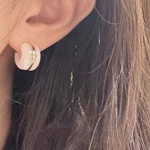 Unique White Fritillaria Hoop Earrings With Silver|Real Gemstone Dangle Earrings|Dainty Silver Earrings|Charm Hand Carved Gemstone Earrings - Image 5