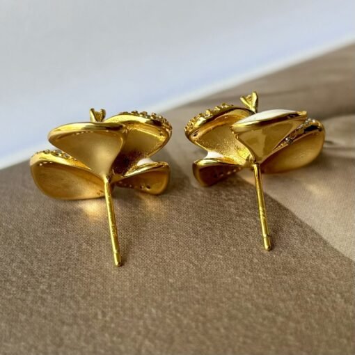 Natural Silver Petal Stud Earrings|Unique Flower Earrings|Handcrafted Carved Garnet Earrings|Statement unique Earrings|Perfect Birthday Gift - Image 4