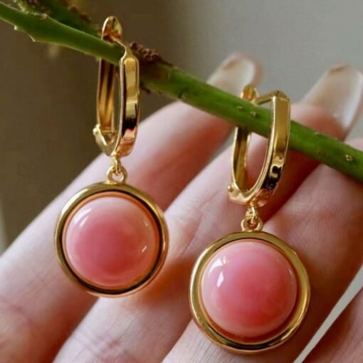 Natural Pink Queen Conch Shell drop earring gold plated silver|Statement Pink Gemstone Jewelry|Unique Earring For Her|Bezel set drop Earring - Image 8