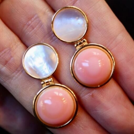 Genuine Pink Queen Conch Shell drop earring s925 silver|Statement Pink Gemstone Jewelry|Unique Earring For Her|Bezel set drop Earring women - Image 2