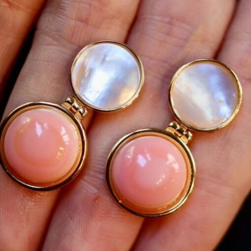 Genuine Pink Queen Conch Shell drop earring s925 silver|Statement Pink Gemstone Jewelry|Unique Earring For Her|Bezel set drop Earring women - Image 3