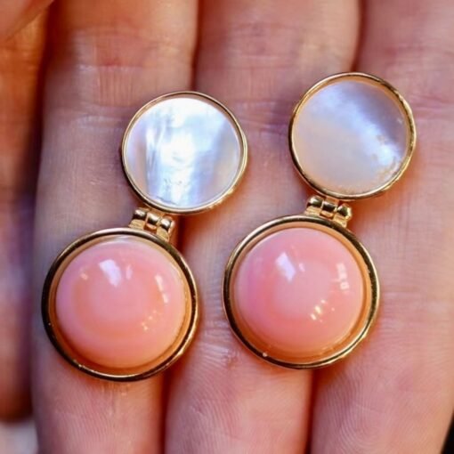 Genuine Pink Queen Conch Shell drop earring s925 silver|Statement Pink Gemstone Jewelry|Unique Earring For Her|Bezel set drop Earring women - Image 4