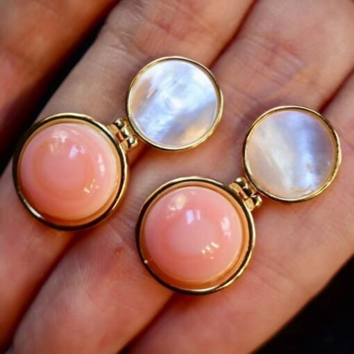 Genuine Pink Queen Conch Shell drop earring s925 silver|Statement Pink Gemstone Jewelry|Unique Earring For Her|Bezel set drop Earring women - Image 5