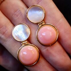 Genuine Pink Queen Conch Shell drop earring s925 silver|Statement Pink Gemstone Jewelry|Unique Earring For Her|Bezel set drop Earring women
