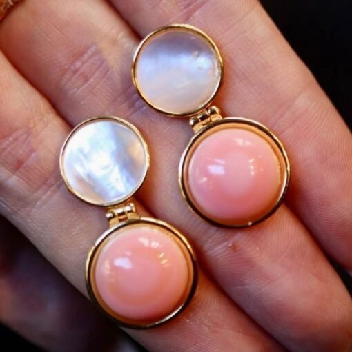 Genuine Pink Queen Conch Shell drop earring s925 silver|Statement Pink Gemstone Jewelry|Unique Earring For Her|Bezel set drop Earring women