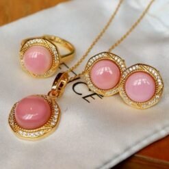 Natural Pink Queen Conch Shell Jewelry set|Pink Sea Shell Stud Earrings|Untreated Pink Gemstone Pendant|Handmade Vintage Jewelry Set women