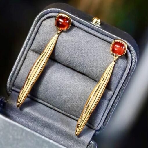 Natural orange garnet drop earrings gold plated silver|Statement Jewelry|Garnet Earrings For Her|Long drop Earring|Unique January Birthstone - Image 3