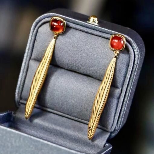 Natural orange garnet drop earrings gold plated silver|Statement Jewelry|Garnet Earrings For Her|Long drop Earring|Unique January Birthstone - Image 2