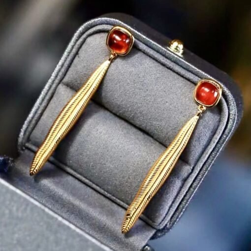 Natural orange garnet drop earrings gold plated silver|Statement Jewelry|Garnet Earrings For Her|Long drop Earring|Unique January Birthstone - Image 6