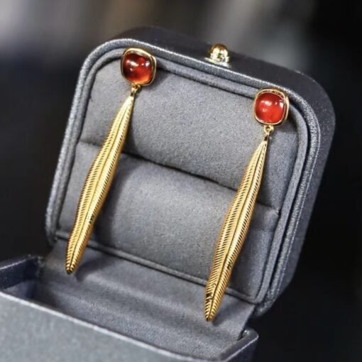 Natural orange garnet drop earrings gold plated silver|Statement Jewelry|Garnet Earrings For Her|Long drop Earring|Unique January Birthstone - Image 7