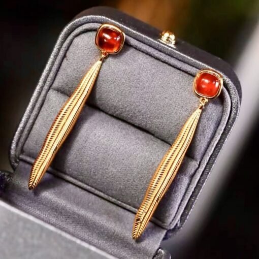 Natural orange garnet drop earrings gold plated silver|Statement Jewelry|Garnet Earrings For Her|Long drop Earring|Unique January Birthstone - Image 8