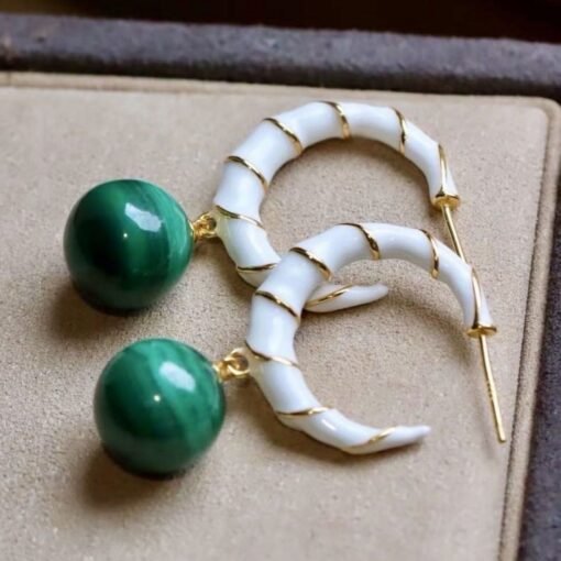 Natural Malachite Studs Earrings With Silver|Malachite Jewelry|Dainty Green Studs Earrings|Real Malachite Earrings|Perfect Anniversary Gift - Image 4