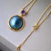 Natural Mabe Pearl Pendant Necklace Sterling Silver|Statement Minimalist Mabe Pearl Pendant|Unique blue mabe Pearl Pendant|Handmade Jewelry