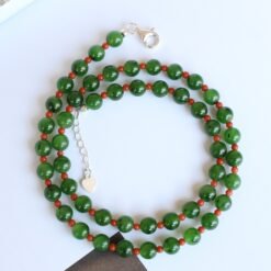 Real Vivid Green Jade Bead Necklace|High Quality Jade with red agate|Stacking Minimalist Jade Necklace women|Perfect Gift For Her|6mm Bead