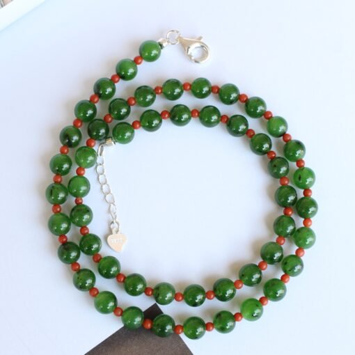 Real Vivid Green Jade Bead Necklace|High Quality Jade with red agate|Stacking Minimalist Jade Necklace women|Perfect Gift For Her|6mm Bead