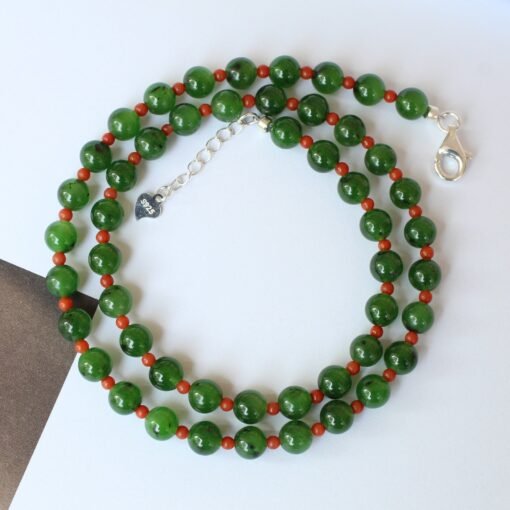 Real Vivid Green Jade Bead Necklace|High Quality Jade with red agate|Stacking Minimalist Jade Necklace women|Perfect Gift For Her|6mm Bead - Image 4