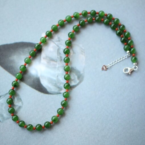 Real Vivid Green Jade Bead Necklace|High Quality Jade with red agate|Stacking Minimalist Jade Necklace women|Perfect Gift For Her|6mm Bead - Image 7