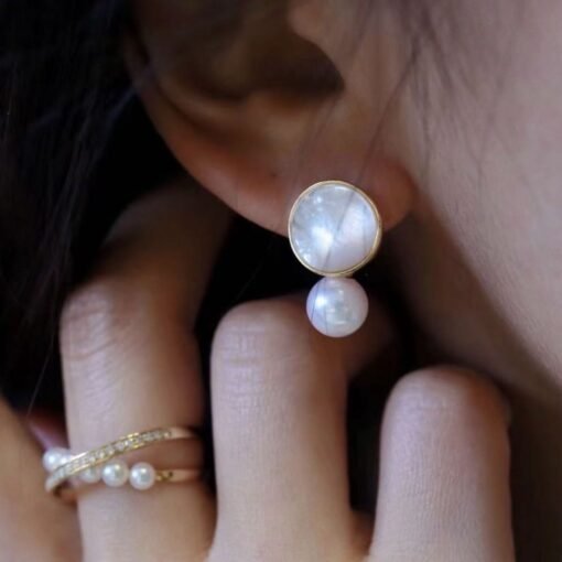 Unique Pearl Drop Earrings With White Fritillaria|Real Pearl Studs Earrings|Dainty Pearl Earrings|Charm Hand Carved Gemstone Earrings - Image 4