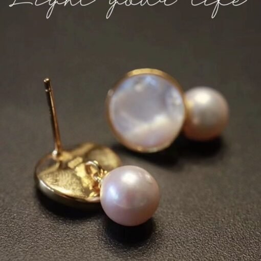 Unique Pearl Drop Earrings With White Fritillaria|Real Pearl Studs Earrings|Dainty Pearl Earrings|Charm Hand Carved Gemstone Earrings - Image 3