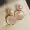 Unique Pearl Drop Earrings With White Fritillaria|Real Pearl Studs Earrings|Dainty Pearl Earrings|Charm Hand Carved Gemstone Earrings