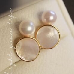 Unique Pearl Drop Earrings With White Fritillaria|Real Pearl Studs Earrings|Dainty Pearl Earrings|Charm Hand Carved Gemstone Earrings