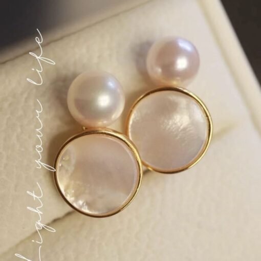 Unique Pearl Drop Earrings With White Fritillaria|Real Pearl Studs Earrings|Dainty Pearl Earrings|Charm Hand Carved Gemstone Earrings