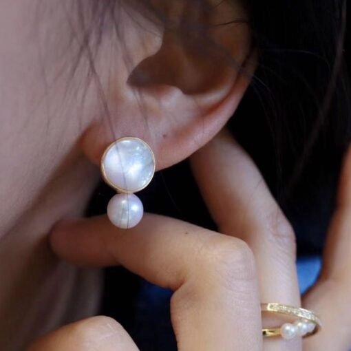 Unique Pearl Drop Earrings With White Fritillaria|Real Pearl Studs Earrings|Dainty Pearl Earrings|Charm Hand Carved Gemstone Earrings - Image 8
