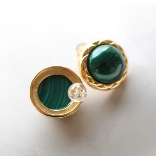 Genuine Malachite Studs Earring sterling silver|Statement Green Malachite JewelryCharm Vintage EarringHemisphere Silver Malachite Earrings - Image 5