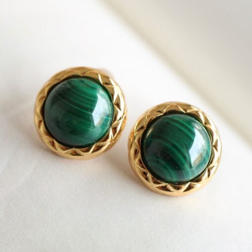 Genuine Malachite Studs Earring sterling silver|Statement Green Malachite JewelryCharm Vintage EarringHemisphere Silver Malachite Earrings - Image 2