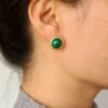 Genuine Malachite Studs Earring sterling silver|Statement Green Malachite JewelryCharm Vintage EarringHemisphere Silver Malachite Earrings