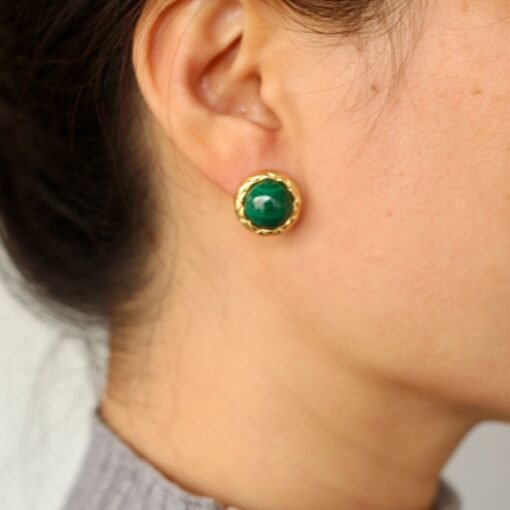 Genuine Malachite Studs Earring sterling silver|Statement Green Malachite JewelryCharm Vintage EarringHemisphere Silver Malachite Earrings