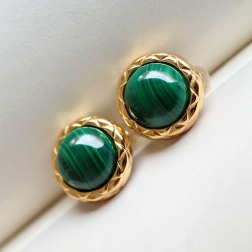 Genuine Malachite Studs Earring sterling silver|Statement Green Malachite JewelryCharm Vintage EarringHemisphere Silver Malachite Earrings - Image 4
