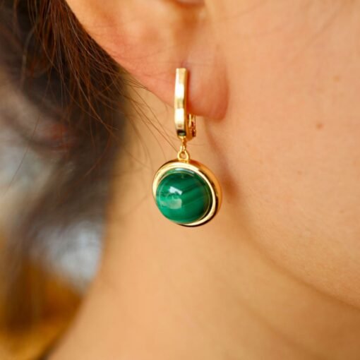 Natural Green Malachite Drop Earrings/Dainty Malachite Hoop Earring|Malachite Dangle Earring|Malachite Jewelry|Perfect Anniversary Gift - Image 4