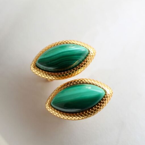Natural Marquise Malachite Earrings|Unique Malachite Jewelry|Dainty Green Studs Earrings/Art Deco Earrings|Perfect Anniversary Gift For Her - Image 5