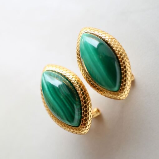 Natural Marquise Malachite Earrings|Unique Malachite Jewelry|Dainty Green Studs Earrings/Art Deco Earrings|Perfect Anniversary Gift For Her - Image 3