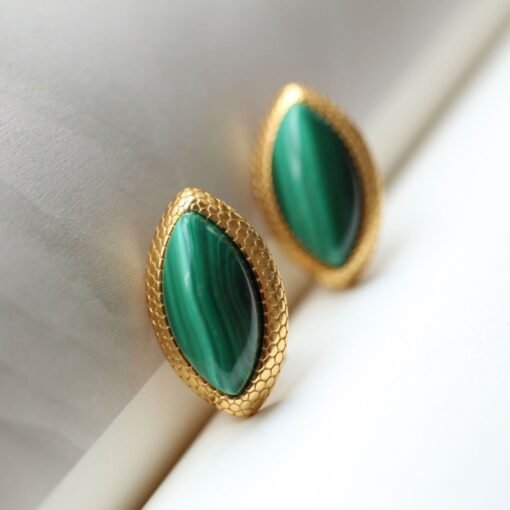 Natural Marquise Malachite Earrings|Unique Malachite Jewelry|Dainty Green Studs Earrings/Art Deco Earrings|Perfect Anniversary Gift For Her - Image 6