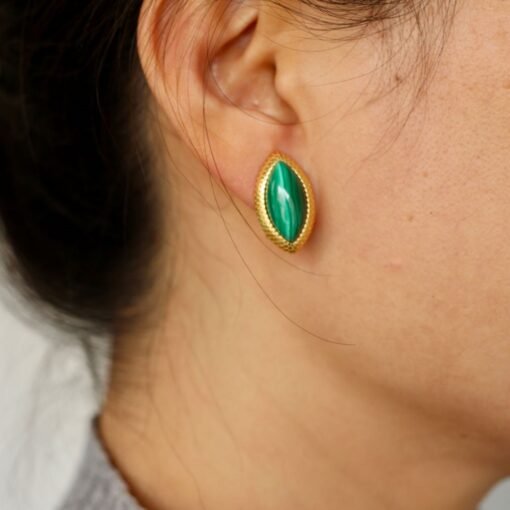 Natural Marquise Malachite Earrings|Unique Malachite Jewelry|Dainty Green Studs Earrings/Art Deco Earrings|Perfect Anniversary Gift For Her
