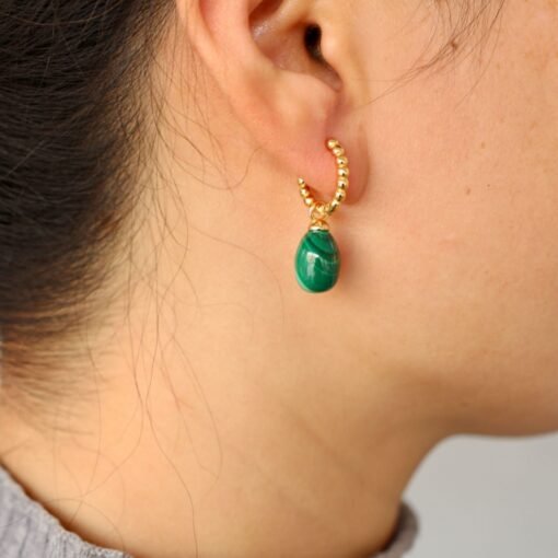 Natural Malachite Pearl Drop Earrings in 925 Silver/Dainty Malachite Hoop Earrings|Malachite Dangle Earrings|Green Earrings/Unique Earrings - Image 6
