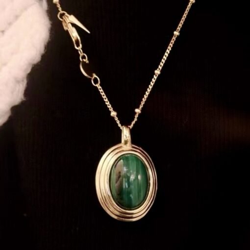 Natural Malachite pendant necklace silver|Vintage Malachite necklace|Handmade malachite necklace womenUnique oval bezel malachite pendant - Image 4