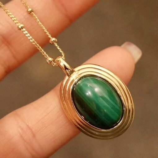 Natural Malachite pendant necklace silver|Vintage Malachite necklace|Handmade malachite necklace womenUnique oval bezel malachite pendant - Image 7