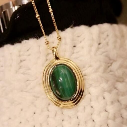 Natural Malachite pendant necklace silver|Vintage Malachite necklace|Handmade malachite necklace womenUnique oval bezel malachite pendant - Image 8