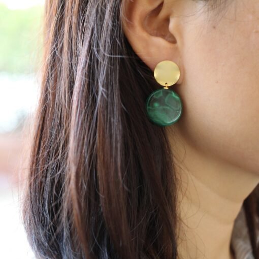 Genuine Round Malachite Studs Earrings sterling silver|High end Malachite drop gold|Statement Green Studs Earrings|Antique Gemstone Earring - Image 8