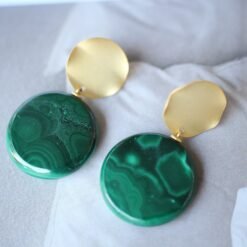 Genuine Round Malachite Studs Earrings sterling silver|High end Malachite drop gold|Statement Green Studs Earrings|Antique Gemstone Earring
