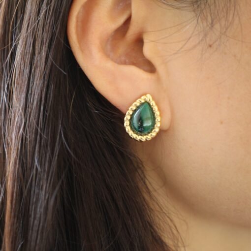 Natural Green Malachite Stud Earrings/Dainty Malachite Stud Earring|Vintage Malachite Earring|Malachite Jewelry|Perfect Anniversary Gift - Image 4