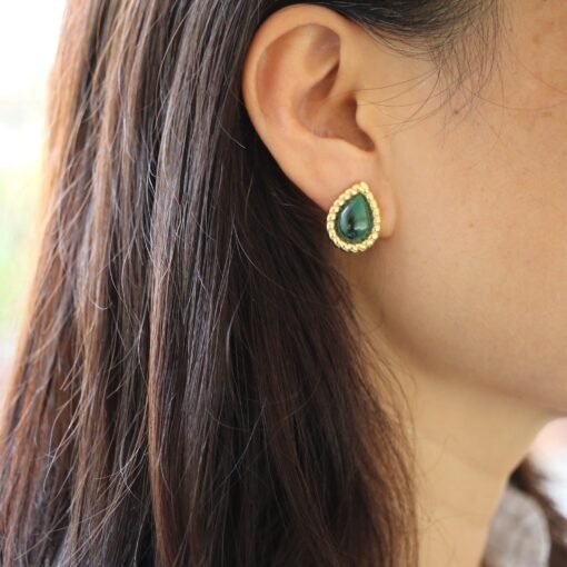 Natural Green Malachite Stud Earrings/Dainty Malachite Stud Earring|Vintage Malachite Earring|Malachite Jewelry|Perfect Anniversary Gift - Image 8